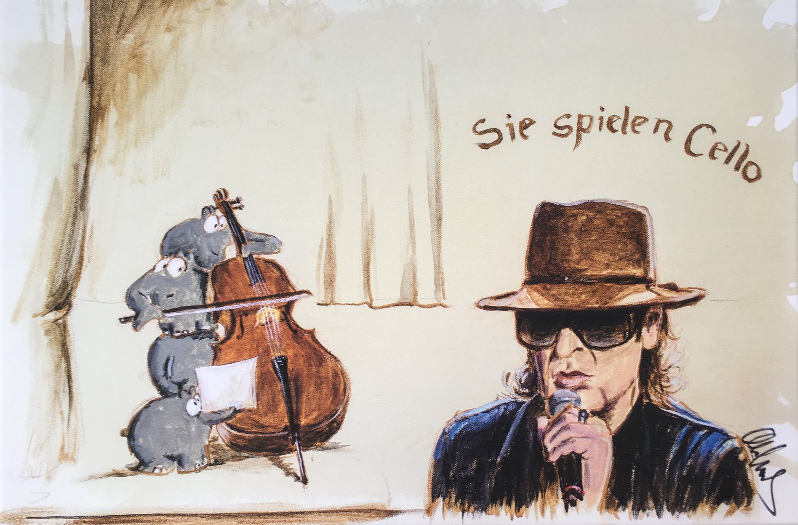 Otto Waalkes - Sie spielen Cello - Leinwandbild inklusive Schattenfugenrahmen